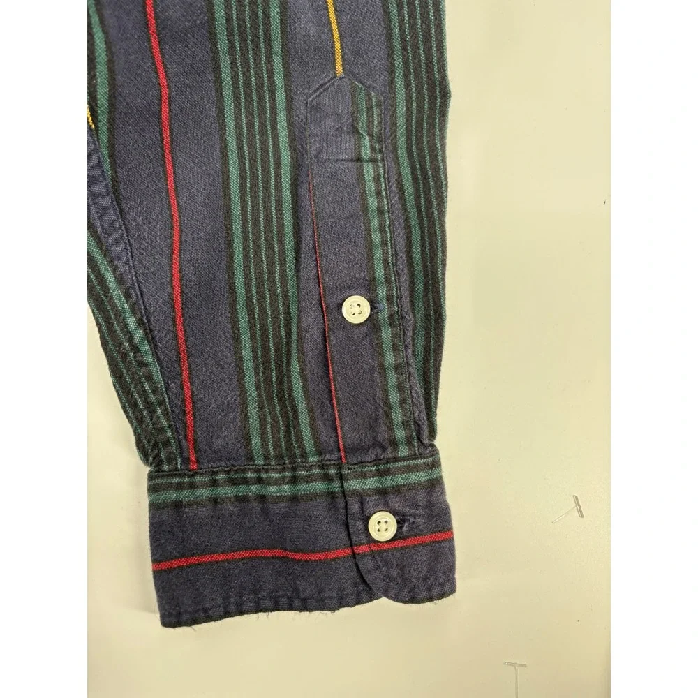 Vintage Polo Ralph Lauren Striped Button Down Shirt Mens XL Crest Patch Navy